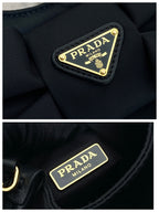 PRADA MINI BOW TOTE BAG 18 IN BLACK PADDED NYLON FABRIC