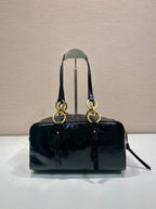 PRADA LARGE RECTANGULAR BAG 30 IN BLACK OIL WAX LAMBSKIN GOLD HARDWARE