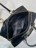 PRADA LARGE RECTANGULAR BAG 30 IN BLACK OIL WAX LAMBSKIN GOLD HARDWARE