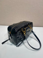 PRADA LARGE RECTANGULAR BAG 30 IN BLACK OIL WAX LAMBSKIN GOLD HARDWARE
