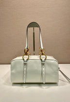 PRADA LARGE RECTANGULAR BAG 30 IN WHITE OIL WAX LAMBSKIN GOLD HARDWARE