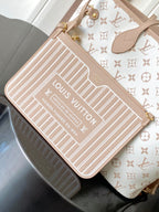 LV Neverfull Inside Out MM 12.2 in Beige Monogram with Brown Trim