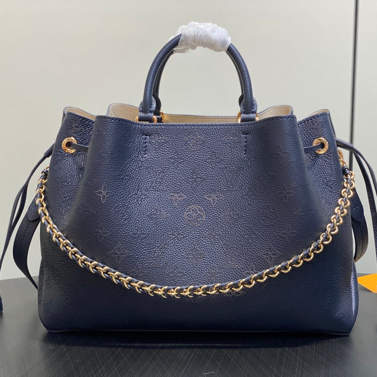 LOUIS VUITTON BELLA TOTE 32 IN DARK BLUE MONOGRAM PERFORATED CALFSKIN GOLD HARDWARE