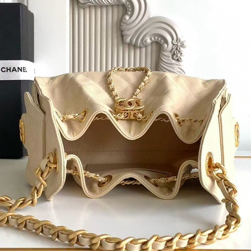 CHANEL 25 MINI HANDBAG 22CM IN BEIGE GRAINED CALFSKIN GOLD HARDWARE