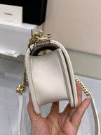 CHANEL BOY BAG SMALL 20 WHITE CHEVRON CAVIAR GOLD HARDWARE