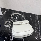 PRADA CLEO 24 WHITE BLACK BRUSHED LEATHER SHOULDER BAG