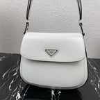PRADA CLEO 24 WHITE BLACK BRUSHED LEATHER SHOULDER BAG