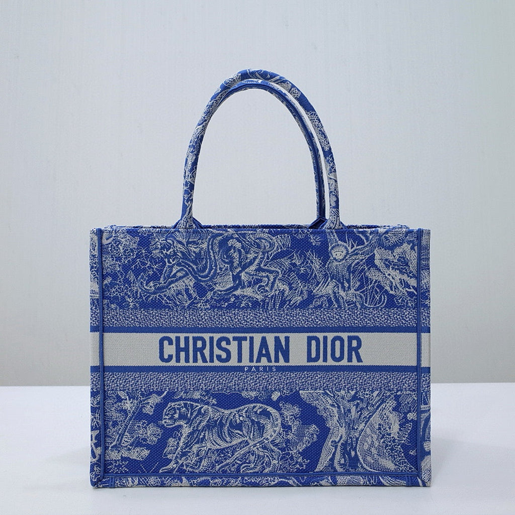 BOOK TOTE 42 BLUE MACROCANNAGE EMBROIDERY
