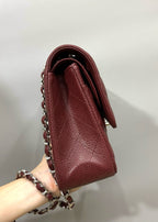CHANEL FLAP BAG 25 IN WINE CAVIAR LAMBSKIN SILVER HARDWARE