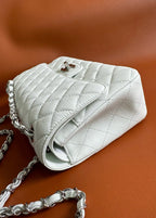 CHANEL FLAP BAG 25 IN WHITE CAVIAR LAMBSKIN SILVER HARDWARE