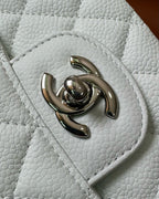 CHANEL FLAP BAG 25 IN WHITE CAVIAR LAMBSKIN SILVER HARDWARE