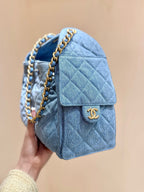 CHANEL 25 HANDBAG IN BLUE 30 DENIM GOLD HARDWARE
