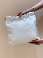 CC HOBO BAG 37 WHITE CC BLACK LAMBSKIN GOLD HARDWARE
