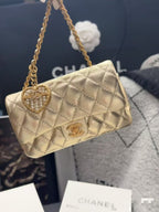 CHANEL CLASSIC FLAP BAG 13 IN GOLD LAMBSKIN WITH PEARL HEART CHARM