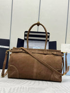 PRADA TOTE BAG WITH BELT 38 IN CHOCOLATE BROWN SUEDE GOLD HARDWARE