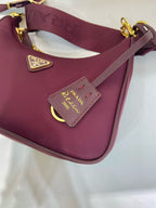 PRADA HOBO BAG 22 IN BURGUNDY RED RE-NYLON