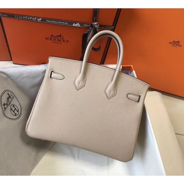 HERM Birkin 25cm Bag In Beige Clemence Leather GHW