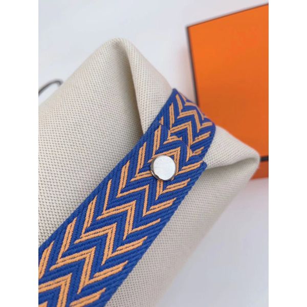 HERM Bride-a-Brac Large Case in Ecru Canvas with Blue Zigzag Motifs