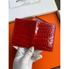 HERM MC¬≤ Euclide Card Holder in Red Shiny Alligator Leather