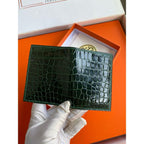 HERM MC¬≤ Euclide Card Holder in Vert Fonce Shiny Alligator Leather