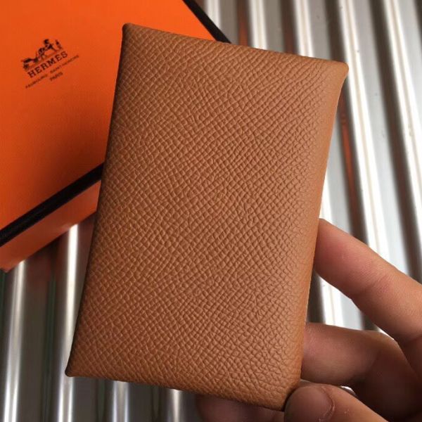 HERM Calvi Card Holder In Gold  Epsom Leather