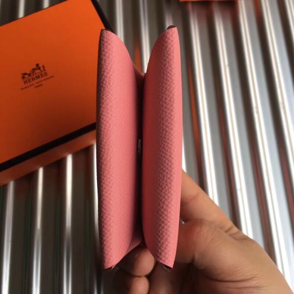 HERM Calvi Card Holder In Pink Epsom Leather