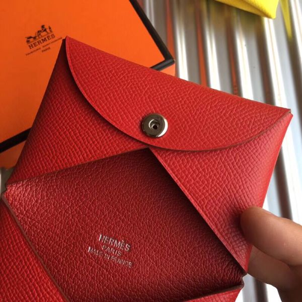 HERM Calvi Card Holder In Red Epsom Leather