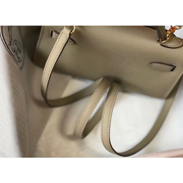 HERM Kelly Mini II Bag In Gris Tourterelle Epsom Leather GHW