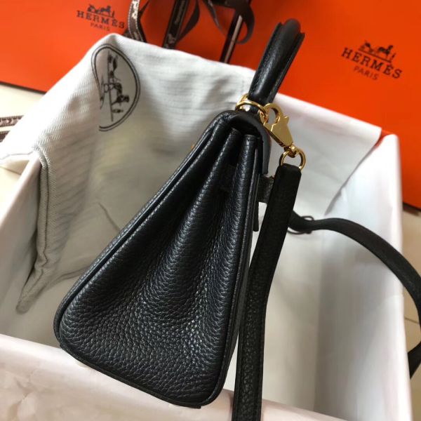 HERM Kelly 20cm Bag In Black Clemence Leather GHW