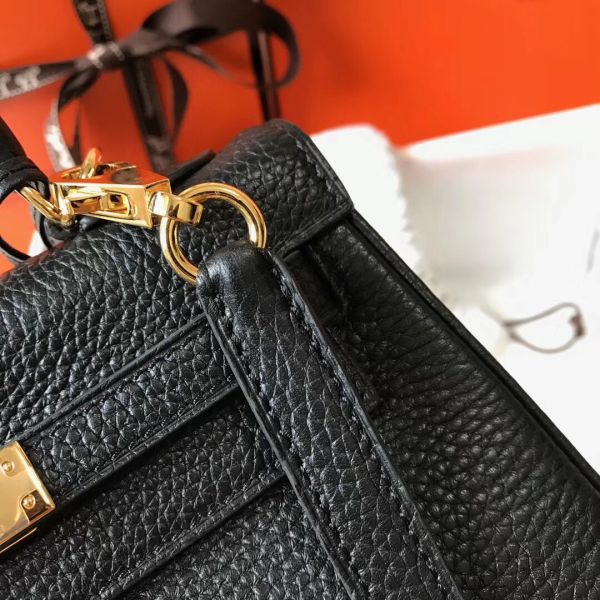 HERM Kelly 20cm Bag In Black Clemence Leather GHW