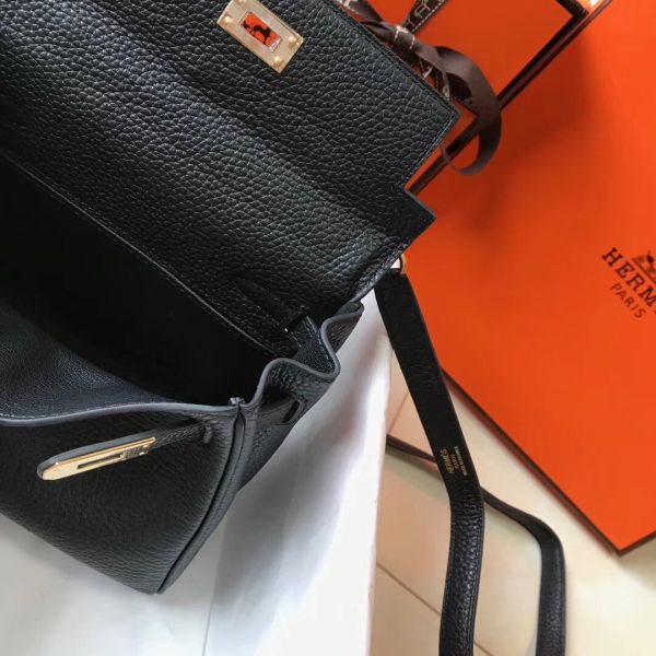 HERM Kelly 20cm Bag In Black Clemence Leather GHW