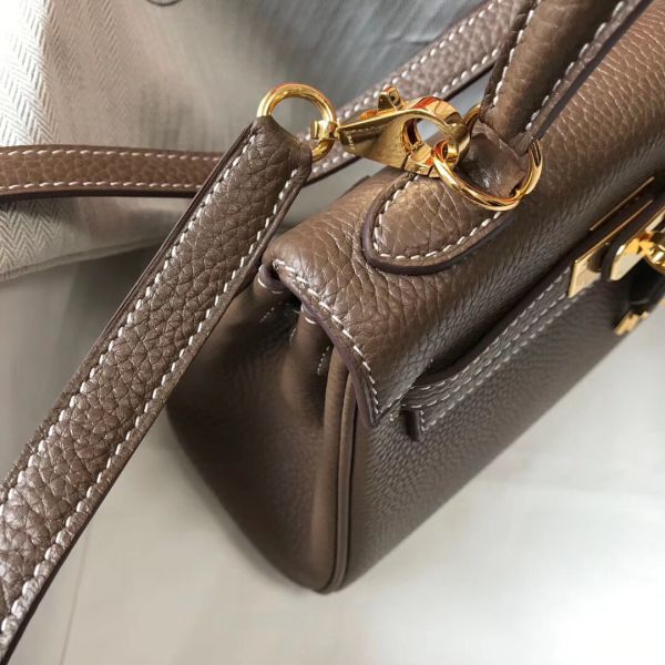 HERM Kelly 20cm Bag In Taupe Clemence Leather GHW