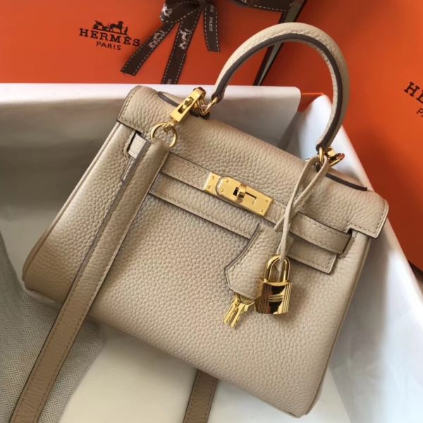 HERM Kelly 20cm Bag In Trench Clemence Leather GHW