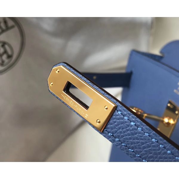 HERM Kelly 25cm Sellier Bag In Agate Blue Epsom Leather