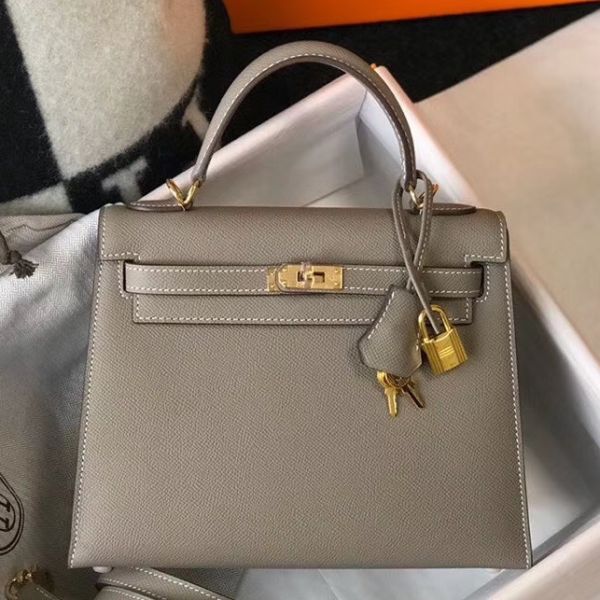 HERM Kelly 25cm Sellier Bag In Gris Asphalt Epsom Leather
