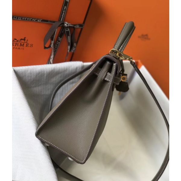 HERM Kelly 25cm Sellier Bag In Taupe Epsom Leather