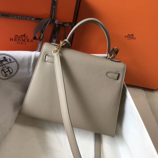 HERM Kelly 25cm Sellier Bag In Tourterelle Epsom Leather