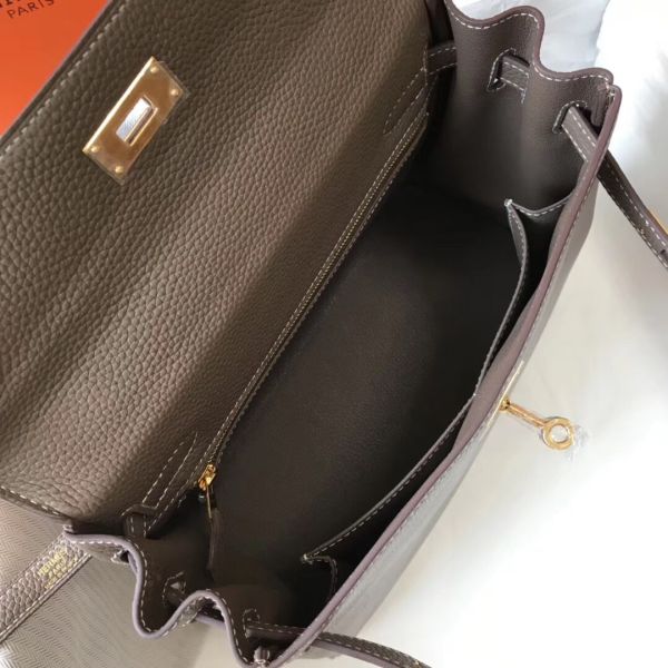 HERM Kelly 28cm Bag In Taupe Grey Clemence Leather GHW