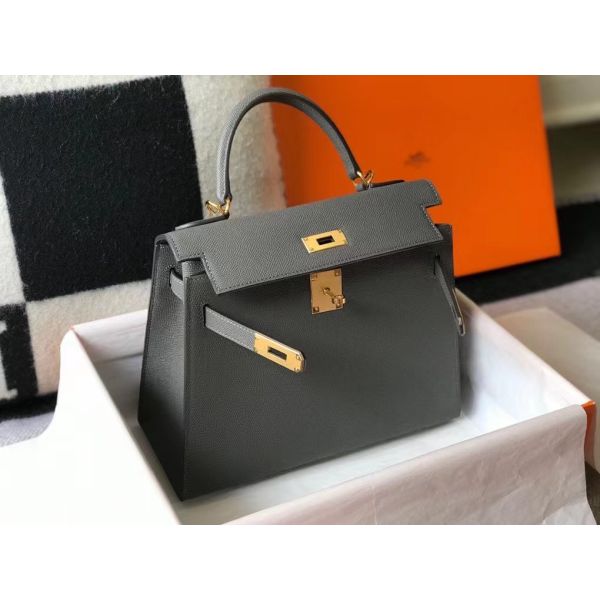 HERM Kelly 28cm Bag In Ardoise Epsom Leather GHW
