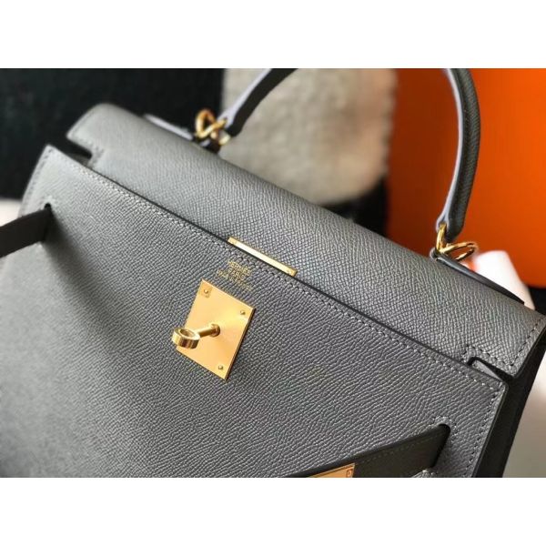 HERM Kelly 28cm Bag In Ardoise Epsom Leather GHW