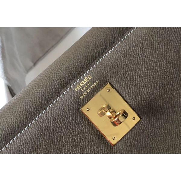HERM Kelly 28cm Bag In Taupe Grey Epsom Leather GHW