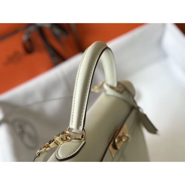 HERM Kelly 28cm Bag In White Epsom Leather GHW