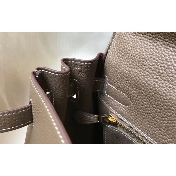 HERM Kelly 32cm Bag In Taupe Grey Clemence Leather GHW