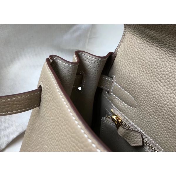 HERM Kelly 32cm Bag In Gris Tourterelle Clemence Leather GHW