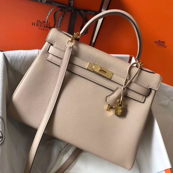 HERM Kelly 32cm Bag In Trench Clemence Leather GHW