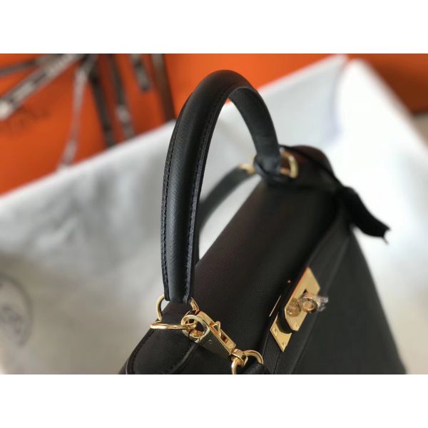 HERM Kelly 32cm Bag In Black Epsom Leather GHW