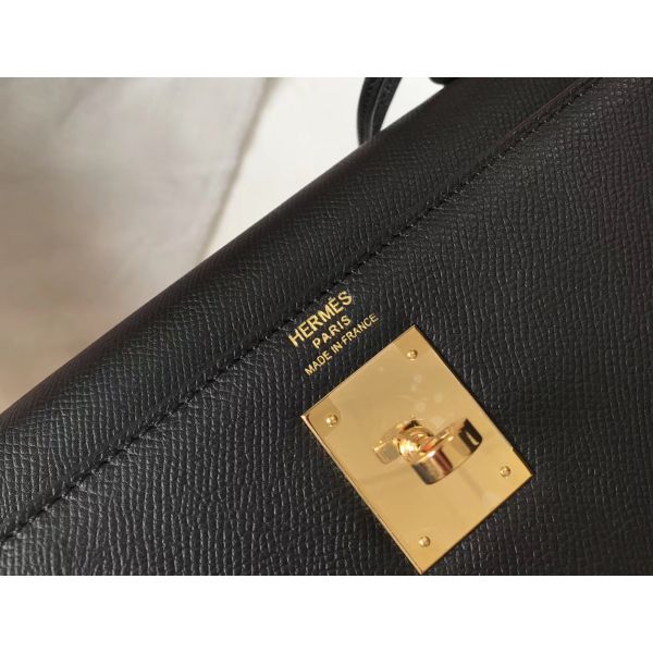 HERM Kelly 32cm Bag In Black Epsom Leather GHW