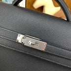 HERM Kelly Depeches 36 Briefcase in Black Clemence Leather