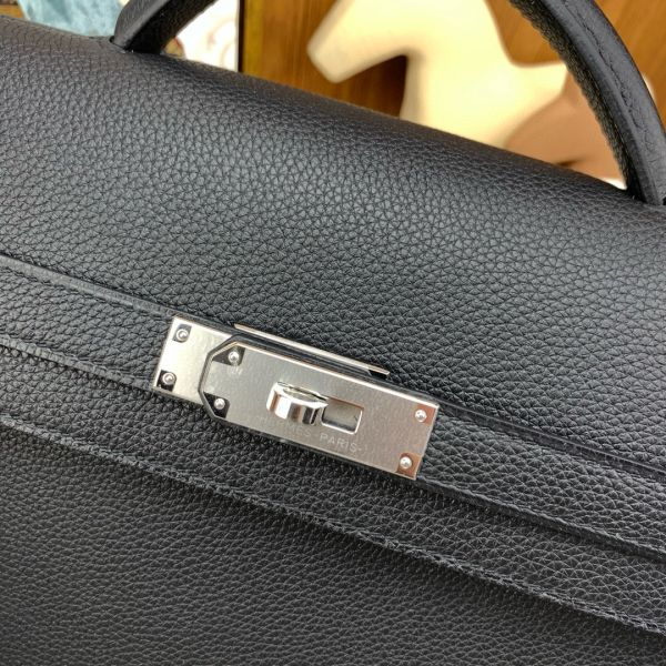 HERM Kelly Depeches 36 Briefcase in Black Clemence Leather