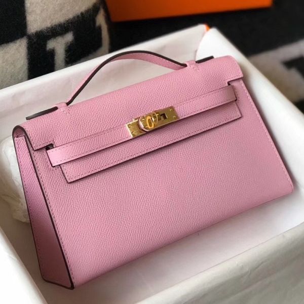 HERM Kelly Pochette Bag In Mauve Sylvestre Epsom Leather